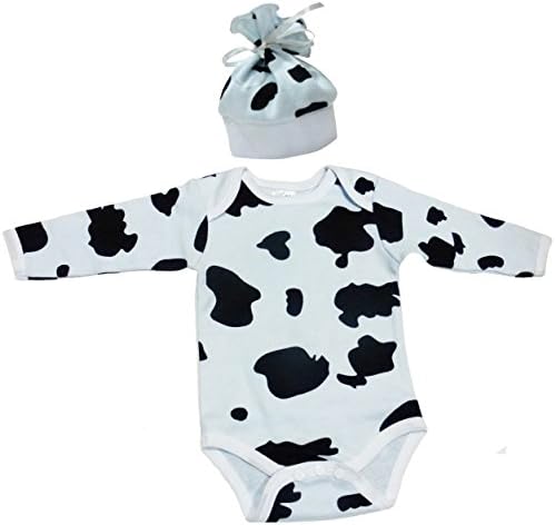 TenTeeTo Baby Bodysuit-Hat Set for Newborn-Infant Cow Print Black-White by