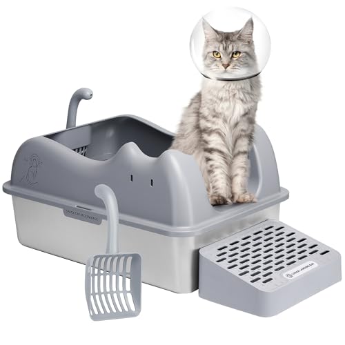 Photo 1 of Pawsitive Rise XL Stainless Steel Litter Box with Lid - Covered, High Sides, Non-Stick, Semi-Enclosed, Extra Large for Big Cats, Odor-Free, Includes Scoop & Cloth, Inspired by Lunar Mission