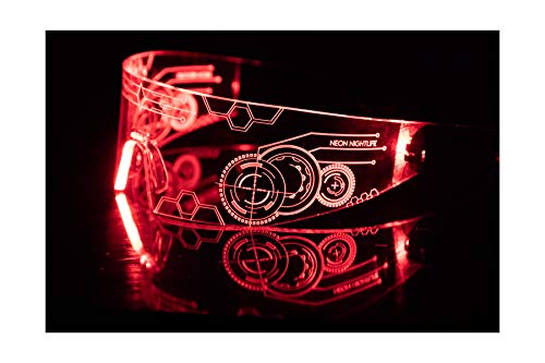 Neon Nightlife LED Light Up Glasses, Red | Cyberpunk Goggles, Rezz Visor Robocop Futuristic Electronic Lights
