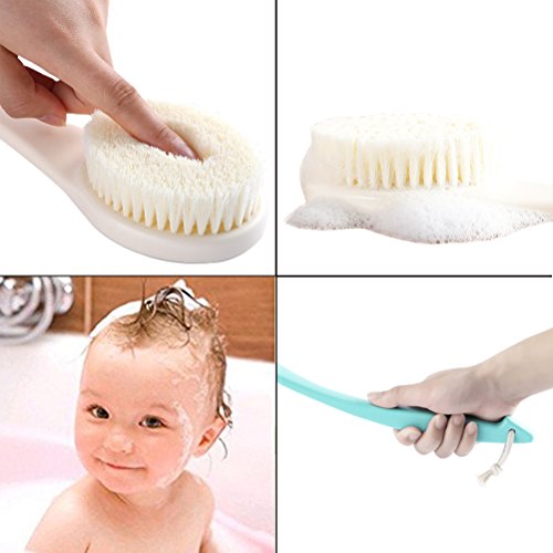 Bath Brush, Soft Long Handle Shower Scrubber&Washer for Exfoliating Self-Cleaning with Non-slip handle and Storage Strap for Hygiene by Shellvcase(Ivory White)