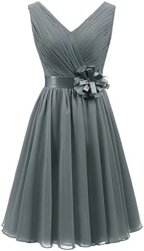 SWKDZ Chiffon Short Bridesmaid Dresses V Neck Sleeveless With Belt 2017