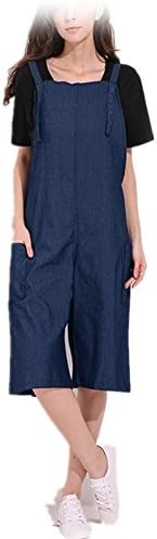 Women's Jumpsuit Casual Loose Overalls Pants Twin Side Bib Suspender Pants Large Size (XL, Denim Blue)