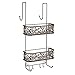 mDesign Metal Over Door Bathroom Tub & Shower Caddy, Hanging Storage Organizer Center - Holds Shampoo, Conditioner, Body Wash, Razor, Dry Towel - 2 Baskets, 8 Hooks, Floral Design - Bronze