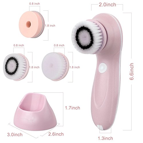 Facial Cleanser Brush, 3 in 1 Electric Rotating Facial Cleansing Brush USB Rechargeable Sonic Face Cleaners Scrubber SPA Skin Care Tool Beauty Instrument (Pink)