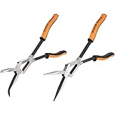 Klein Tools 71402 Needle Nose Pliers and Bent Nose Pliers Set, Knurled Jaws, Double Rivet, Extended Reach for Tight Spaces, 1