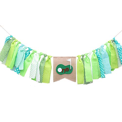 Florashop Boys 1st Birthday Fabric Green Golf Bunting Tassels Birthday Party Flags Banner Decorative Fringe Banner Flags Wall Decorations Kids High Chair Decorations