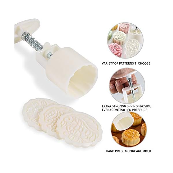 Aceshop 4 Set Mooncake Press Mold with 12 Stamps Hand Pressure Mold 50g/100g Mid-Autumn Festival Flower Moon Cake Mold Set Kitchen DIY Baking Decorating Tools Bakeware Gadget