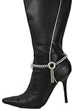 TFJ Women Western Fashion Jewelry Boot Chain Bracelet Silver Metal Ring Fringes Bling Shoe Charm