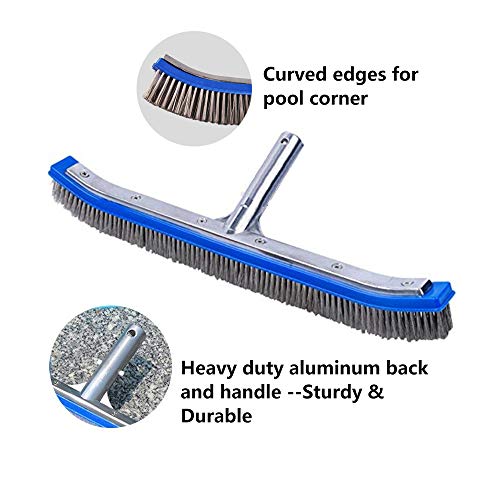 Lalapool Heavy Duty 18" Aluminum Swimming Pool Brush,Stainless Steel Wire Bristle Pool Brush for Walls,Tiles & Floors Curved Cleaning Brushes