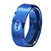 FeixingJewelry USA 8MM Polished Blue Batman Symbol Ring Titanium Stainless Steel Men Ring Band
