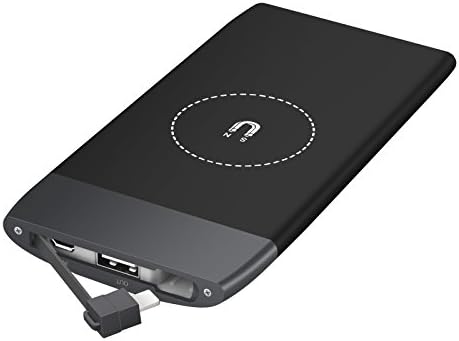HTGK Universal Magnetic Mount 7000mAh External Battery Charger, Portable Travel Charger Power Bank With Built-in Lightning &amp; Micro USB 2-in-1 Cable for iPhone &amp; Android (Black)