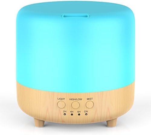 Leknes 500ml Essential Oil Diffuser,Running 10+ Hours Wood Grain Aromatherapy Diffuser with 2 Mist Modes,4 Timer Setting,Waterless Auto off,7 Color Changing,Whisper Quiet for Bedroom, Home,Office
