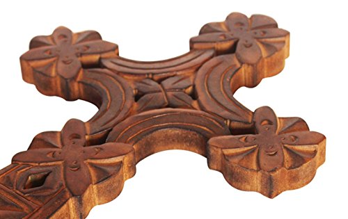 The StoreKing Father's Day Gifts Wooden Wall Hanging French Cross 12" with Celtic Hand Carvings Religious Cross Home Living Room Decor - Thumbnail 3