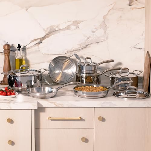 Lagostina Maestro 12-Piece 5-Ply Clad Copper Core Stainless Steel Cookware Set, Premium Pots and Pans, Induction Compatible, Oven Safe, Silver