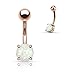 Jewels Fashion Prong Glitter Synthetic Opal Rose Gold IP Surgical Steel Belly Button Navel Ring - 14GA (Sold Ind.) (White)
