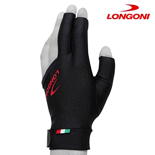 Longoni Black Fire Billiard Pool CUE Glove - for Left Hand - Black (Large)