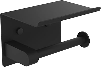 Ibergrif Black Stainless Steel Toilet Roll Holder Shelf Wall Mount Self Adhesive