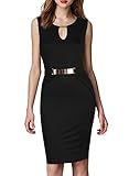 Miusol Womens Peplum Sleeveless Gold Belt Business Party Evening Bodycon Midi Dress