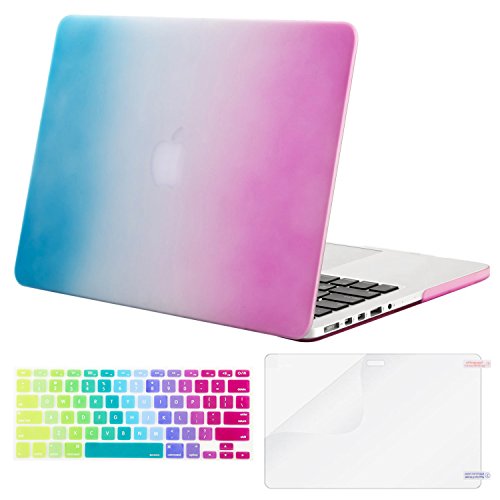 Mosiso Plastic Pattern Hard Case with Keyboard Cover with Screen Protector Only for MacBook Pro Retina 13 Inch No CD-Rom (A1502/A1425, Version 2015/2014/2013/end 2012), Pink and Blue