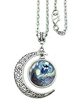 Moon Necklace Doctor Who The Tardis Crescent Pendant Vincent Van Gogh Starry Night Charms Gift For Women (Moon silver)