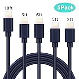 iPhone Charger Lightning Cable MFI Certified Lightning Charger Cable 5 Pack 3FT/6FT/10FT Fast iPhone Cable Long USB Charging Cord Compatible iPhone XS/Max/XR/X/8P/8/7P/7/6S/iPad/iPod/IOS (PVC Blue)