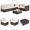Pamapic 7 Pieces Outdoor Sectional, Wicker Patio Sectional Sofa Conversation Set, Rattan Sofa with Coffee Table and…