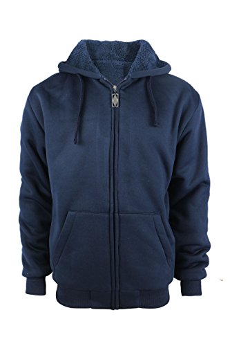 TanBridge Heavyweight Sherpa Lined Plus sizes Warm Fleece Full Zip Mens Hoodie with Padded Sleeve & Rib cuffs