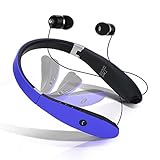 Dostyle Bluetooth Headset, Wireless Bluetooth Stereo Headphones Headsets Neckband Foldable Sweatproof with Retractable Earbuds with Microphone(Blue)