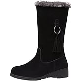 Hhhchpm Women's Winter Fashion Mid-Calf Snow Boots,Warm Faux Fur-Lined Non-slip Side Zip Suede Leather Tall Boots