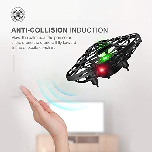 Flying Toys Drones for Kids, 2019 Improved Flying Ball Drone Toy with Infrared Sensor Auto-Avoid Obstacles 360Â°Rotating LED Light, Mini Quadcopter Hand Operated Drones for Boys or Girls (Black)