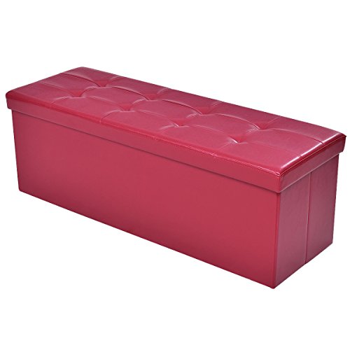 Large Folding Storage PU Leather Ottoman Pouffe Box Stool Red 43"x15"x15"