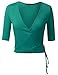 Doublju Deep V-Neck Fitted Surplice Wrap Crop Top (Plus size available) PEACOCKGREEN MEDIUM