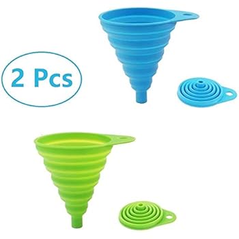 2 Pack Silicone Collapsible Funnel, Flexible/Foldable/Kitchen Funnel for Water Bottle Liquid Transfer Narrow and Wide Mouth Funnels Hopper (Green and Blue）