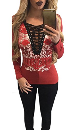 Sexy Women Lace-up Deep V Neck 