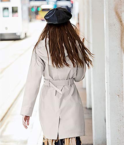 TFO Womens Hooded Double-Breasted Trench Coat Outdoor Lightweight Rain Jackets with Belt(Khaki, M)