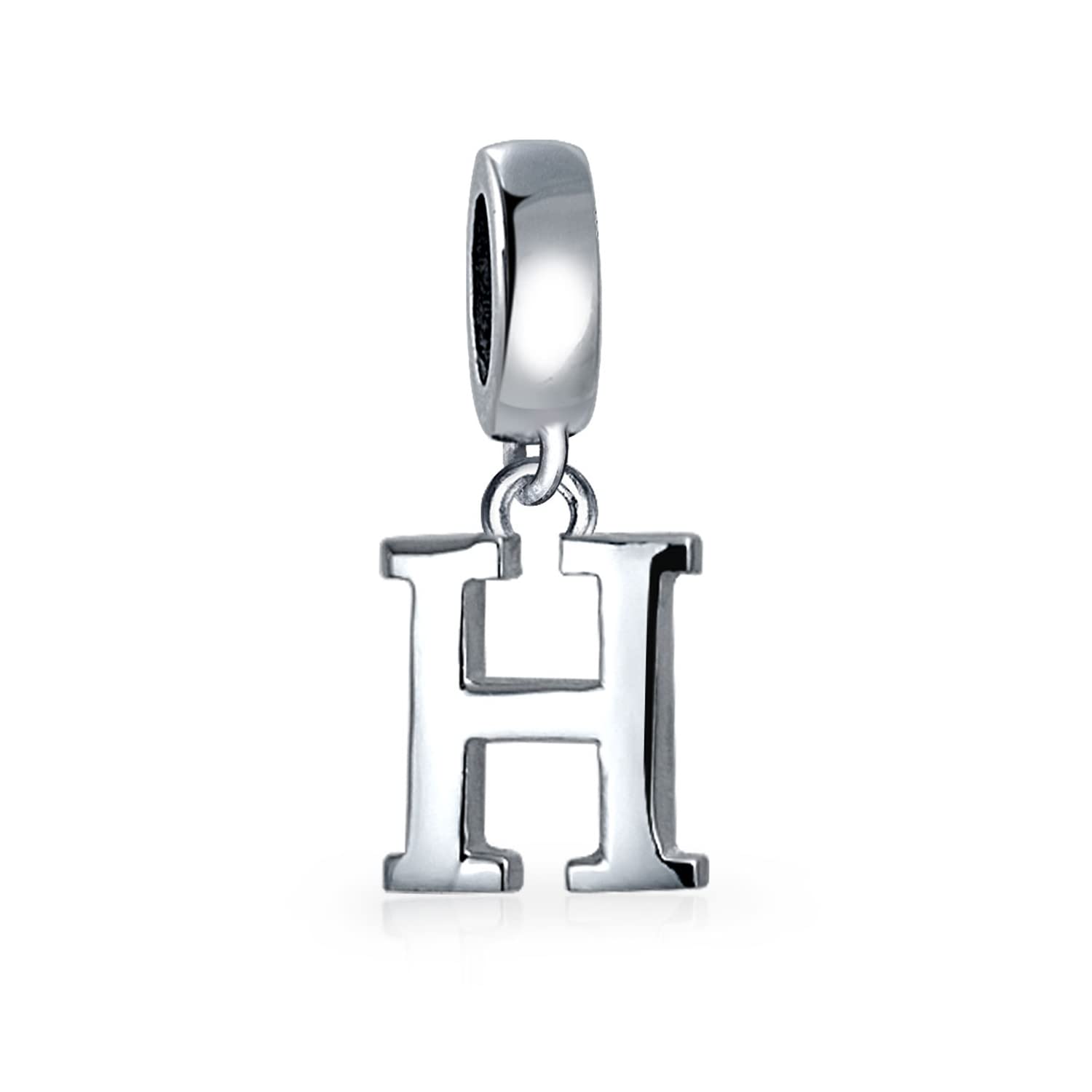 Bling Jewelry Personalized Gift Block Letter H Alphabet Initial Dangle Charm Bead For Women For Teen .925 Sterling Silver For European Bracelet