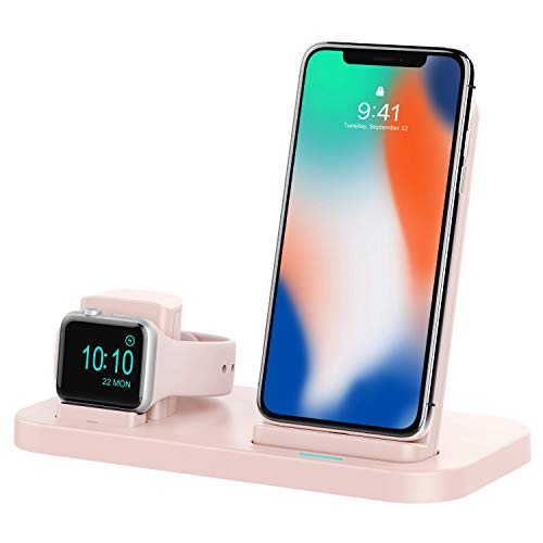 Beacoo 2 in 1 Phone Wireless Charger Stand & Charging Station Compatible for Apple Watch Holder for Apple iWatch/iPhone X/8 Plus/8 (Pink) - Thumbnail 6