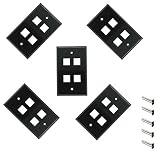 iMBAPrice 4 Port Keystone Jack Wall Plate 1-Gang - Black (Pack of 5)