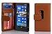 Cadorabo Case works with Nokia Lumia 920 in SADDLE BROWN (Design BOOK STRUCTURE) – with 2 Card Slots – Wallet Case Etui Cover Pouch PU Leather Flip