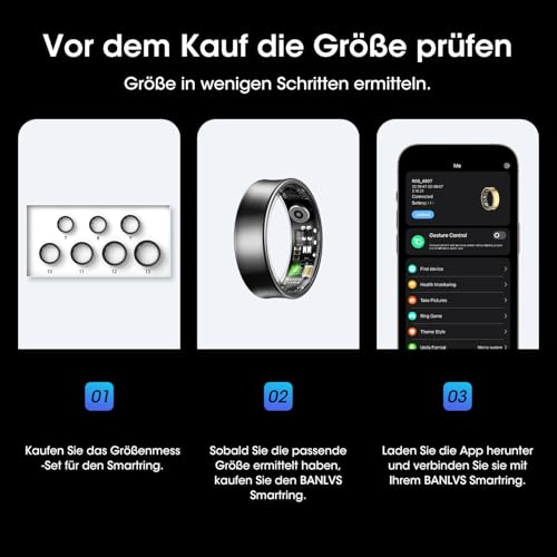 BANLVS Smart Ring for Men and Women, Fitness Ring IP68 Waterproof Heart Rate / SpO2 / Sleep Tracker (Black, 9)