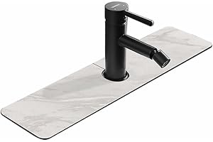 CYlovinho Kitchen Sink Faucet Splash Guard, Faucet Absorbent Mat, Silicone Faucet Water Catcher Mat for Countertops, Bathrooms, Farmhouses, RVs (Marble white, 5.4''*14.96'')