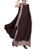ZANZEA Ladies Cotton Linen A-line Split Hem Baggy Long Maxi Dress (12, Coffee With Scarf)