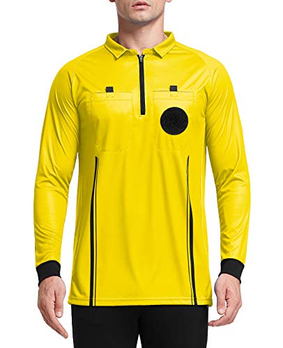 FitsT4 Sports Men's Pro Soccer Referee Jersey Long Sleeve Ref Shirt Yellow Medium - Thumbnail 7