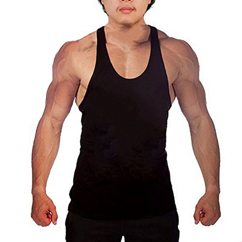 WAYLONGPLUS Mens Fitness Gym Tank Tops for Bodybuilding Stringer Muscle Workout (X-Large, Black)