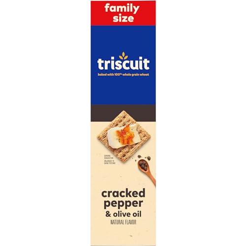 TRISCUIT CRACKED PEPPER & OLIVE OIL WHOLE GRAIN WHEAT CRACKERS, LUNCH SNACKS, SNACK CRACKERS, FAMILY SIZE, 12.5 OZ
