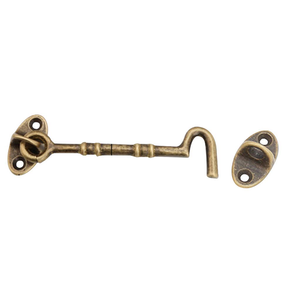 Cabin Door Hook Eye Catch Latch,Antique Style Window Fixing Brass Shed Gate Catch Lock Hook for Door Gate Wind Brace