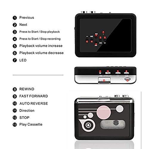 Rybozen Cassette Player , Portable Converter Recorder Convert Tapes to