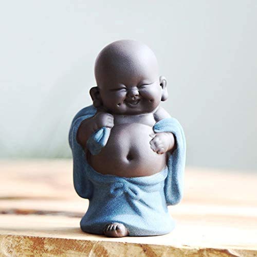 Ceramic Tiny Cute Buddha Statue Monk Figurine Creative Baby Crafts Dolls Ornaments Gift Classic Delicate Ceramic Arts and Crafts Tea Accessories 4'' Inches High (Style 5)