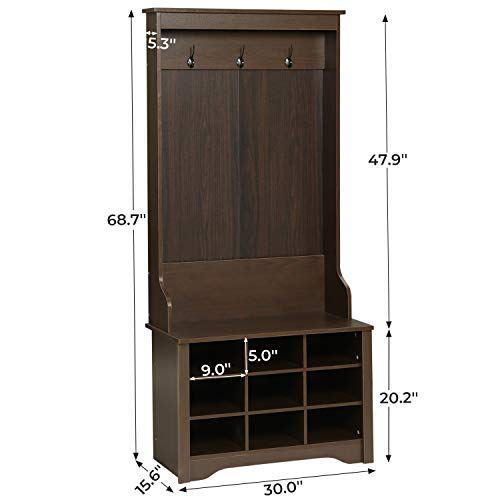 Itaar Hall Tree, Hall Bench with Storage Shelf, Metal Leg Entryway Coat