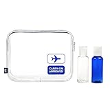 TSA-Approved Clear Travel Toiletry Bag - Bonus 2 x 80 ml Travel Bottles Included - Airline Toiletry Bag for Men & Women - Liquids, Cosmetics & Makeup - Heavy-Duty Zipper & Leak-Proof PVC Plastic